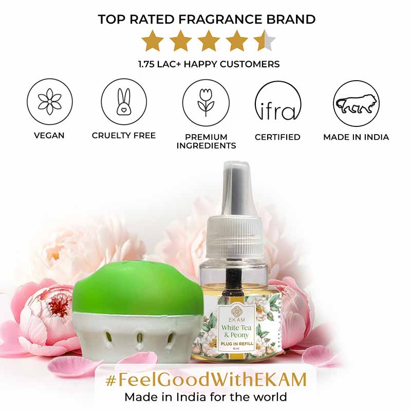 white tea and lily plug in White Tea & Peony Scented Plug In Air Freshener Kit – EKAM