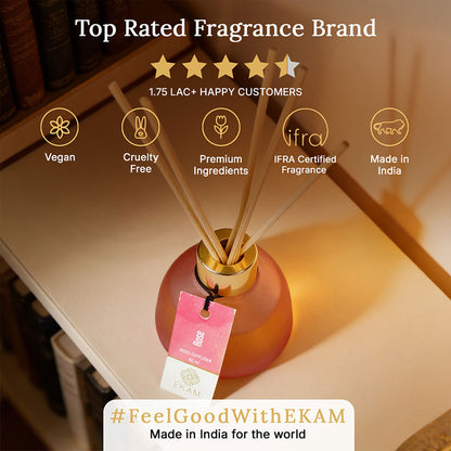Rose Frosted Glass Reed Diffuser Set for Home, 60 ml