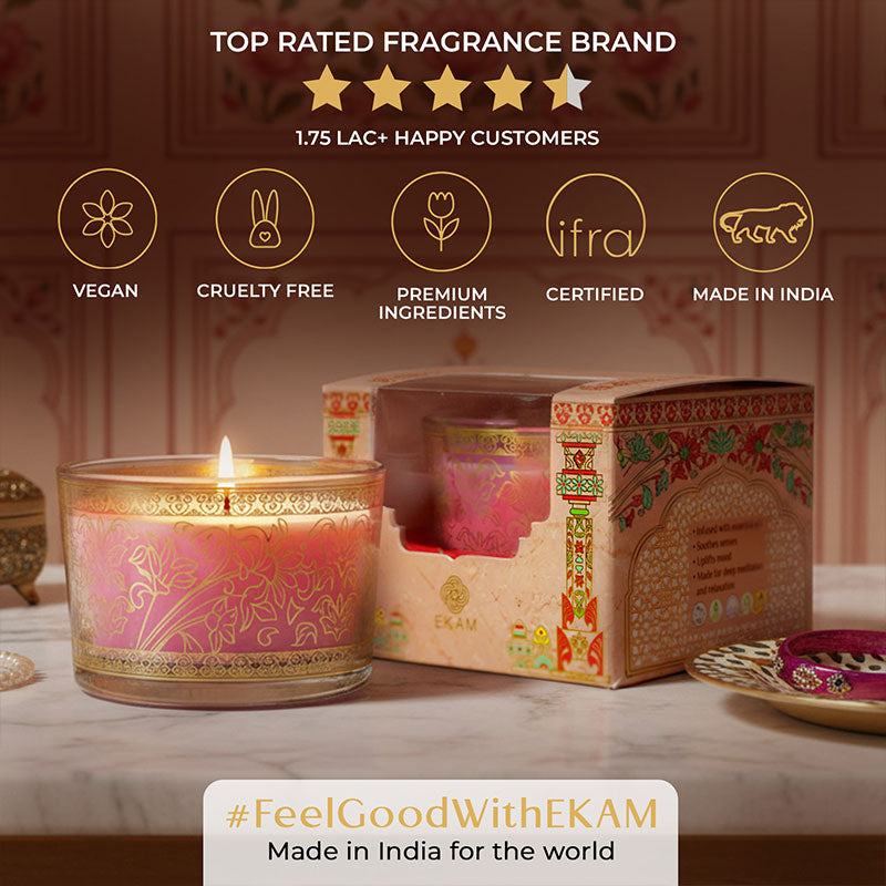 Rose Scented Bowl Candle, 85 g| Festive Pink Haveli Collection, 2025-26