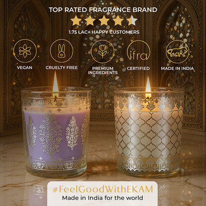 Pack of 2 Scented Votive Candles| Lavender, Mahogany| Festive Sheesh Mahal Collection, 2025-26