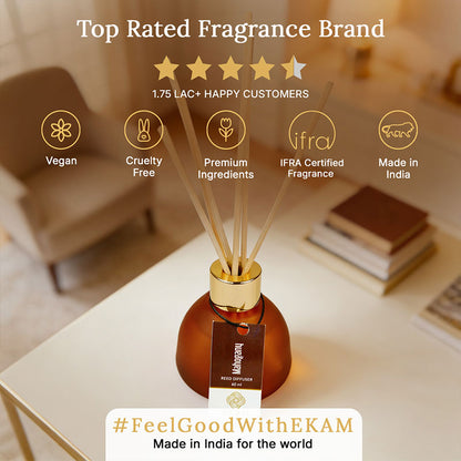 Mahogany Frosted Glass Reed Diffuser Set for Home, 60 ml