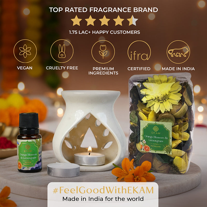 Orange Blossom &amp; Lemongrass Ceramic Oil Warmer &amp; Potpourri Gift Set