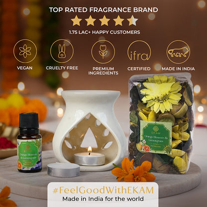 Orange Blossom &amp; Lemongrass Ceramic Oil Warmer &amp; Potpourri Gift Set