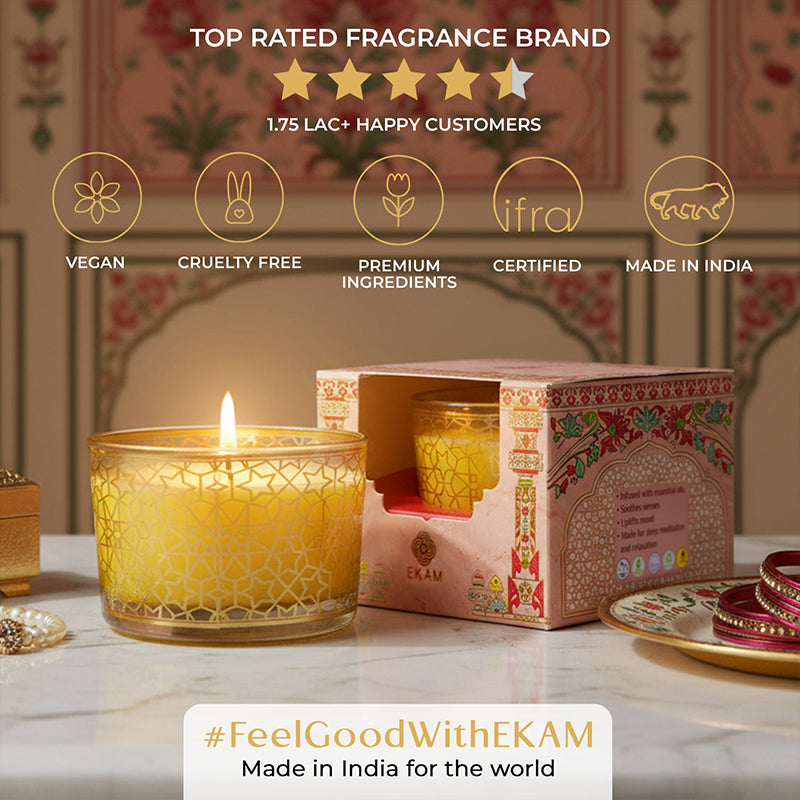 Lemongrass Scented Bowl Candle, 85 g| Festive Pink Haveli Collection, 2025-26