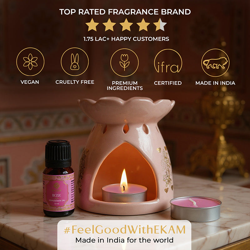 Rose Scented 10 ml Aroma Oil Warmer Set | Festive Pink Haveli Collection, 2025-26