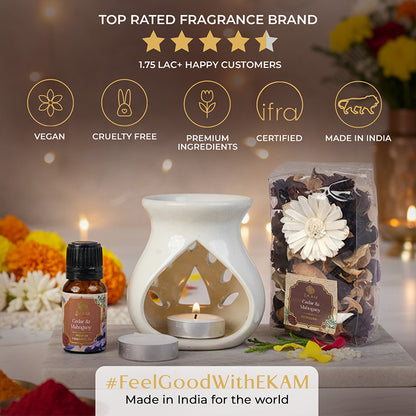 Cedar &amp; Mahogany Ceramic Oil Warmer &amp; Potpourri Gift Set