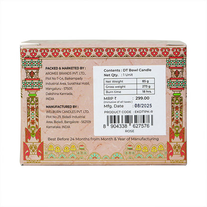 Rose Scented Bowl Candle, 85 g| Festive Pink Haveli Collection, 2025-26
