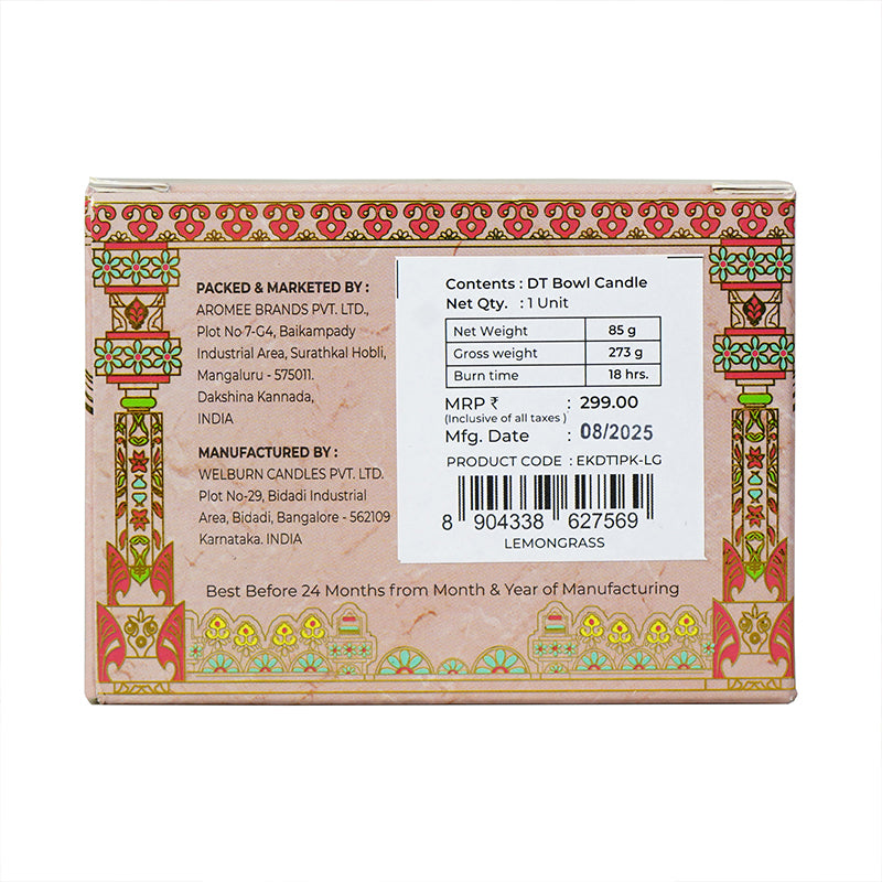 Lemongrass Scented Bowl Candle, 85 g| Festive Pink Haveli Collection, 2025-26