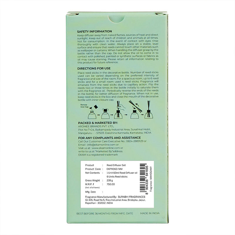 Mahogany Frosted Glass Reed Diffuser Set for Home, 60 ml