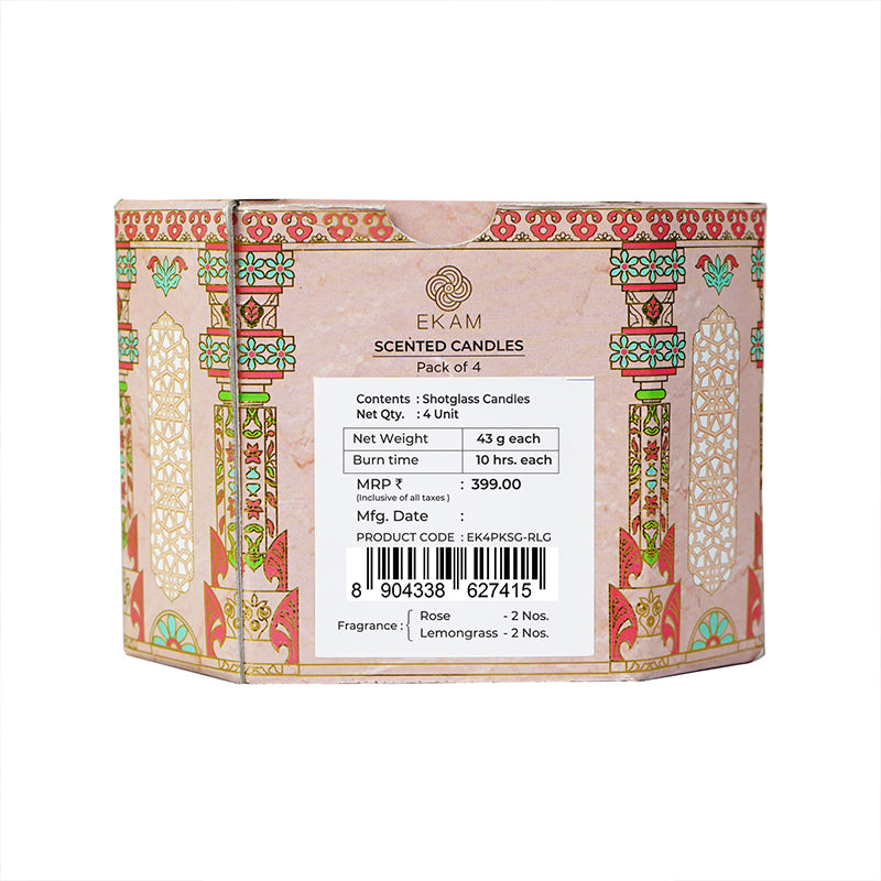 Pack of 4 Scented Votive Candles| Lemongrass, Rose| Festive Pink Haveli Collection, 2025-26