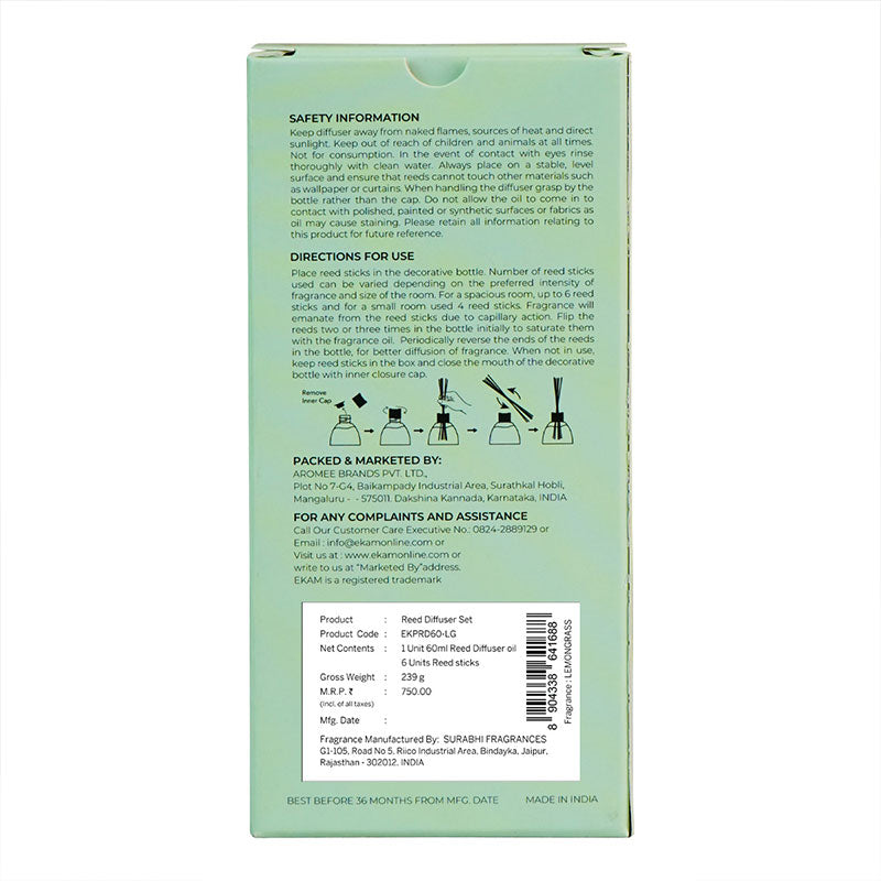 Lemongrass Frosted Glass Reed Diffuser Set for Home, 60 ml