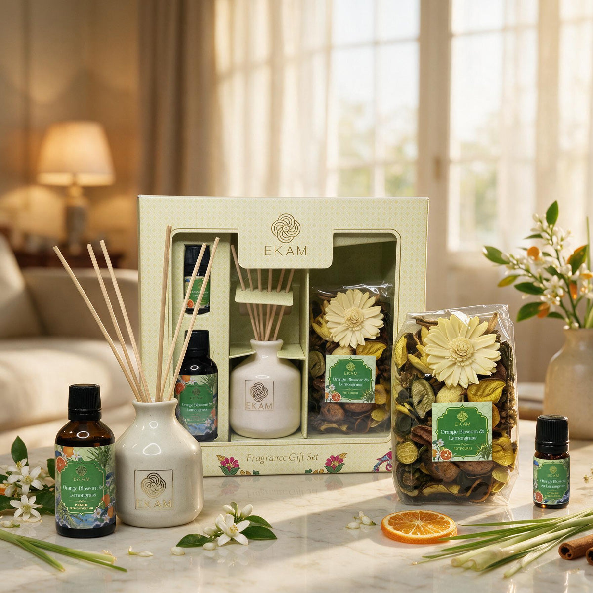 Orange Blossom &amp; Lemongrass Reed Diffuser &amp; Potpourri Gift Set