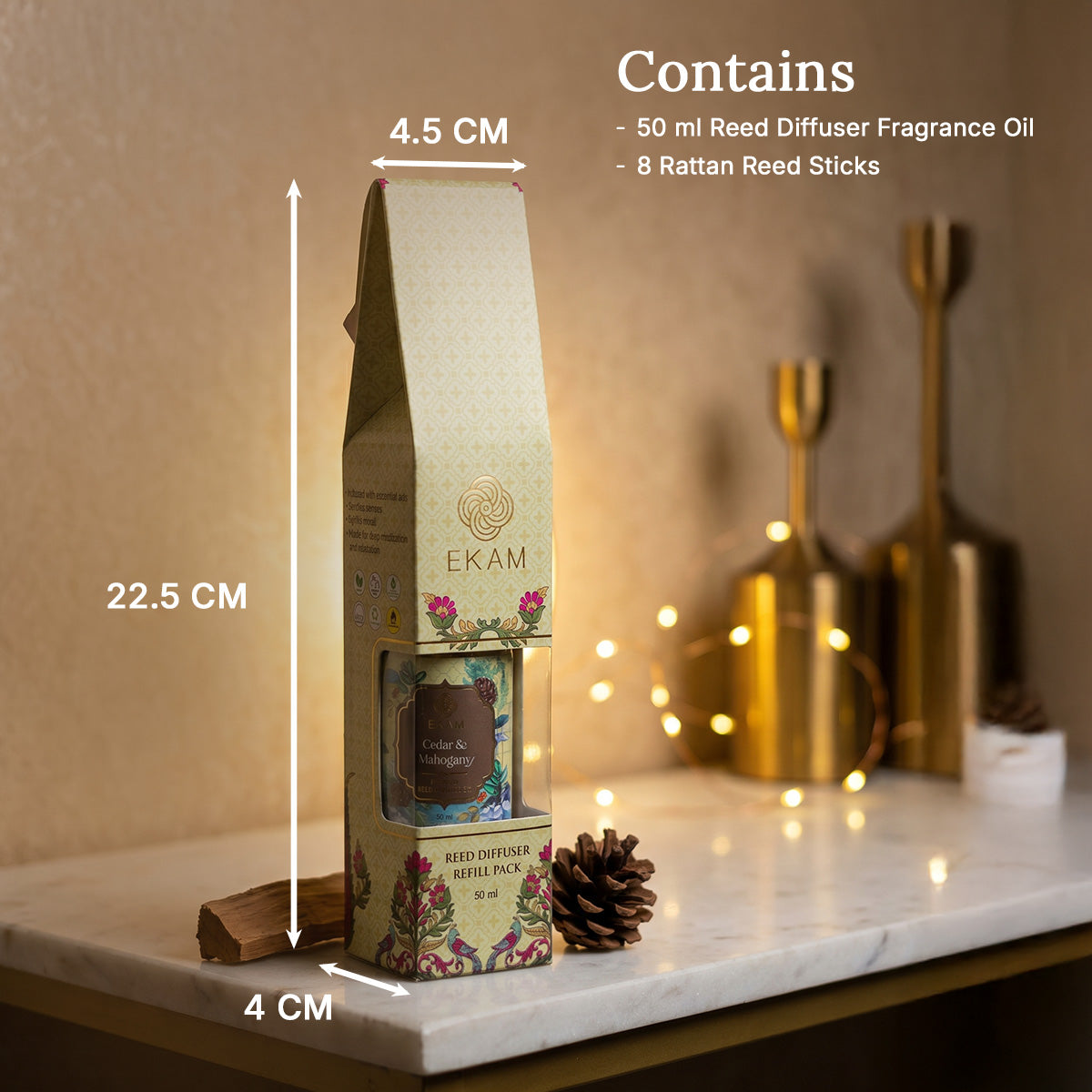 Cedar &amp; Mahogany Reed Diffuser 50 ml Refill Oil Gift Box