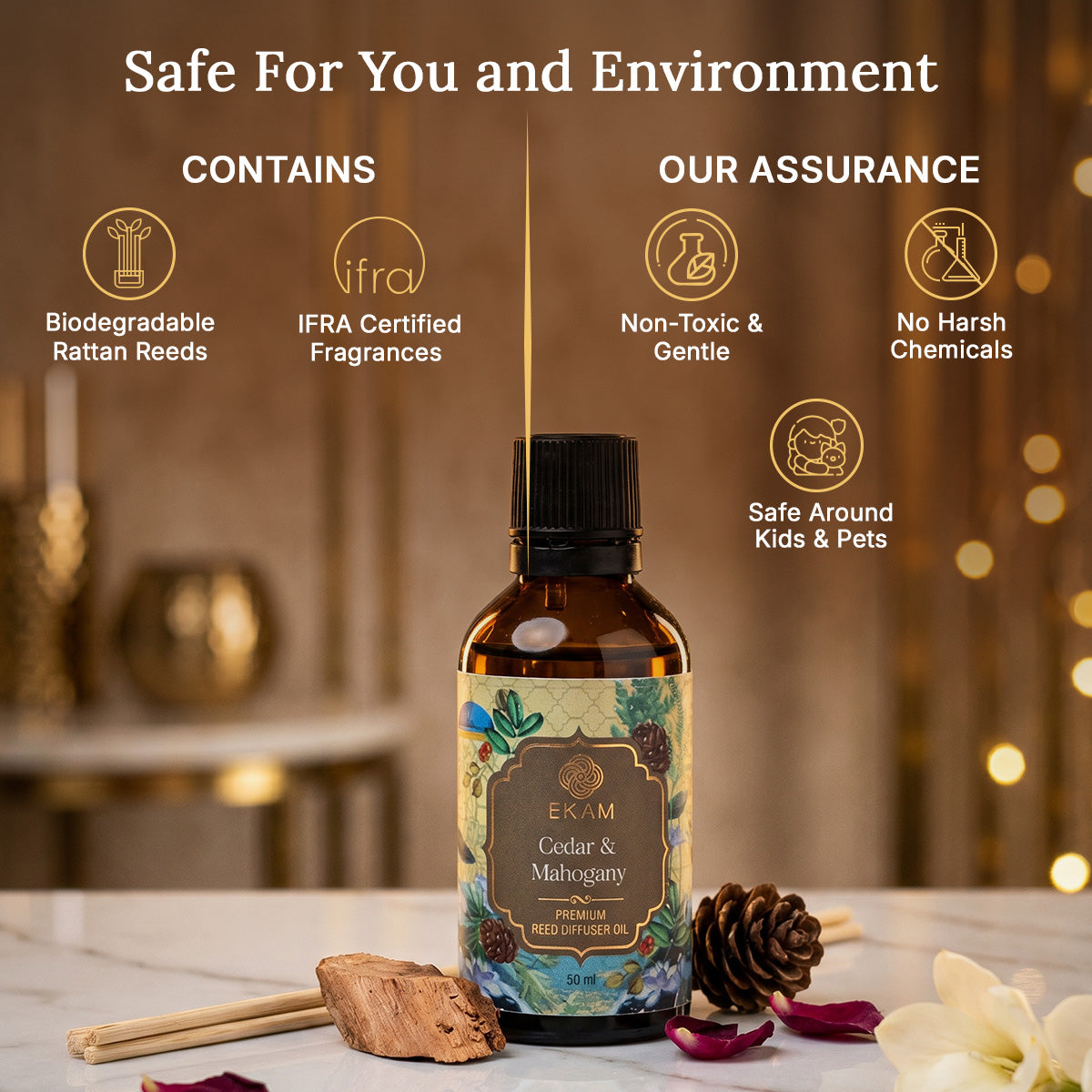 Cedar &amp; Mahogany Reed Diffuser 50 ml Refill Oil Gift Box
