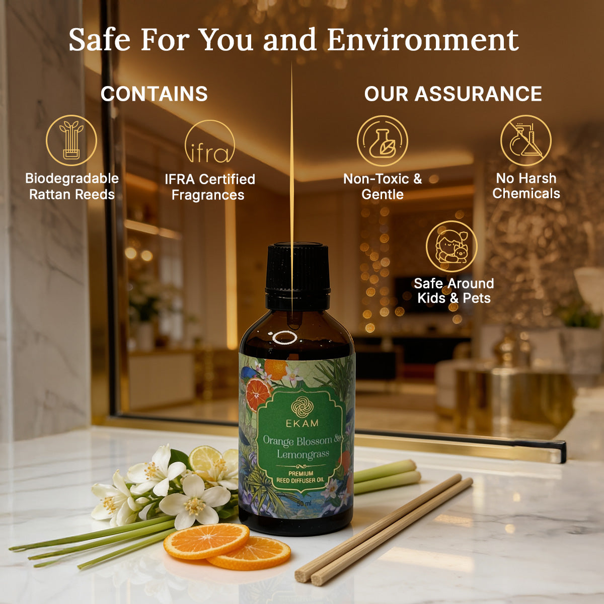 Orange Blossom &amp; Lemongrass 50ml Reed Diffuser Refill Oil Gift Box