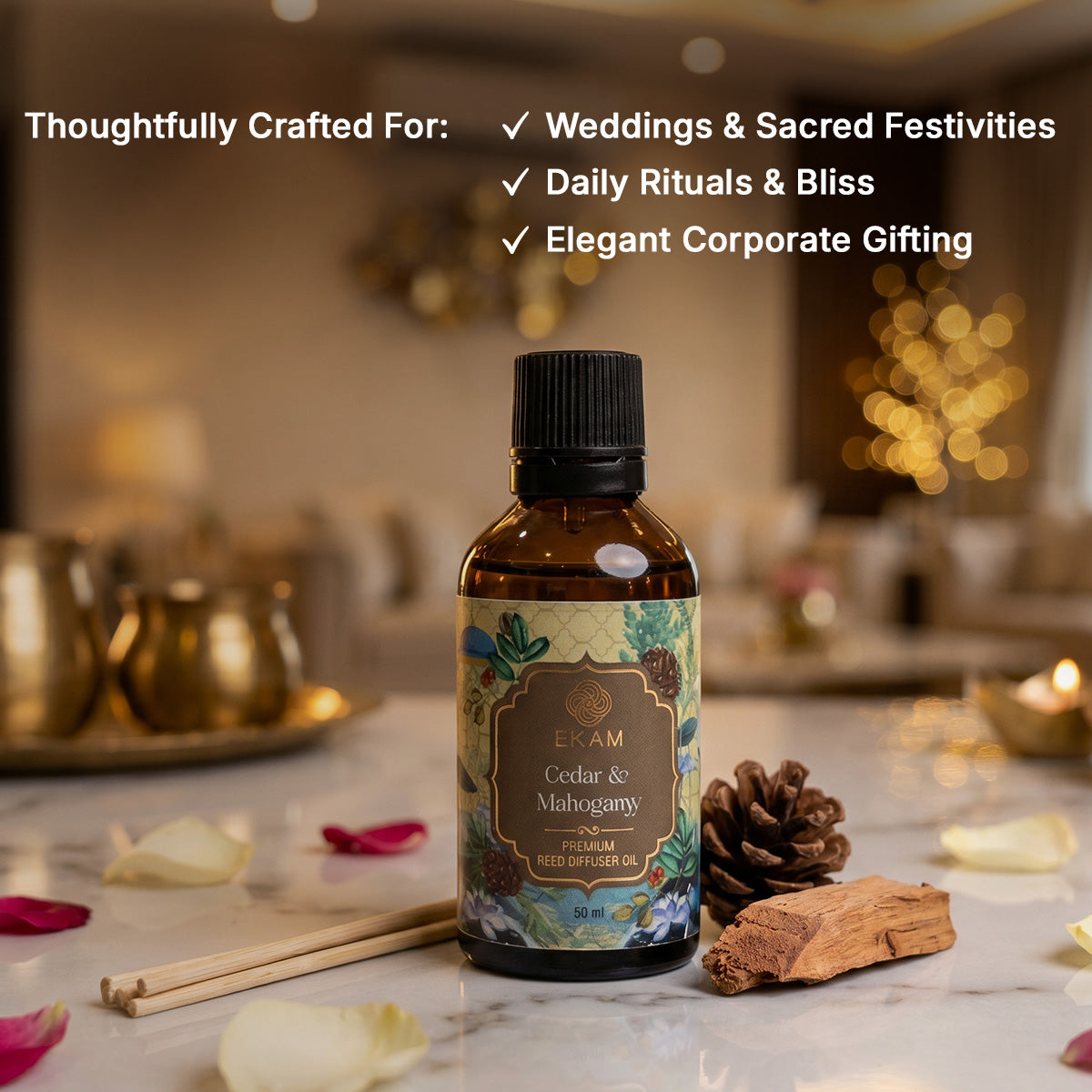 Cedar &amp; Mahogany Reed Diffuser 50 ml Refill Oil Gift Box