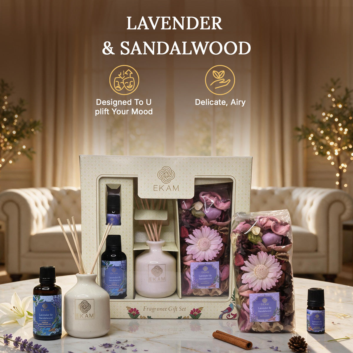 Lavender &amp; Sandalwood Reed Diffuser &amp; Potpourri Gift Set