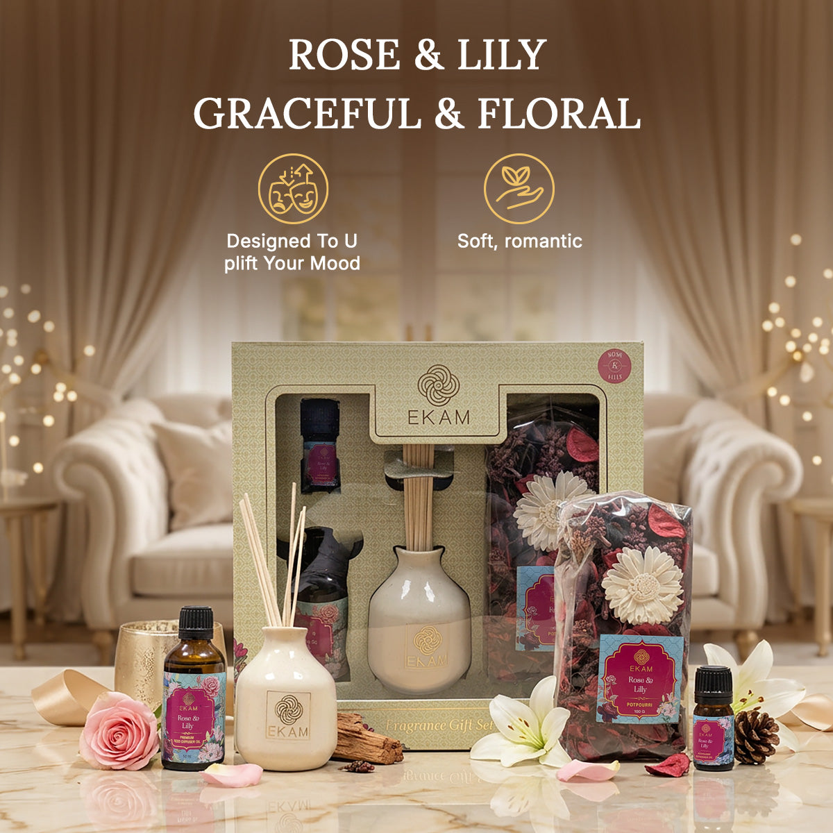 Rose &amp; Lily Reed Diffuser &amp; Potpourri Gift Set