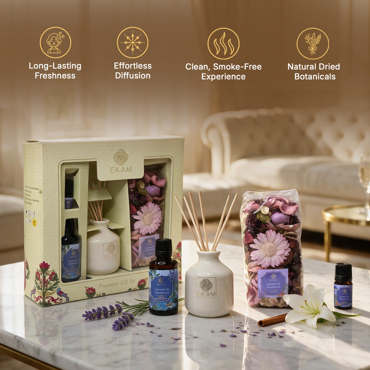 Lavender &amp; Sandalwood Reed Diffuser &amp; Potpourri Gift Set