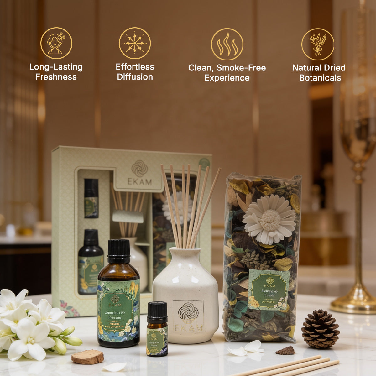 Jasmine &amp; Freesia Reed Diffuser &amp; Potpourri Gift Set