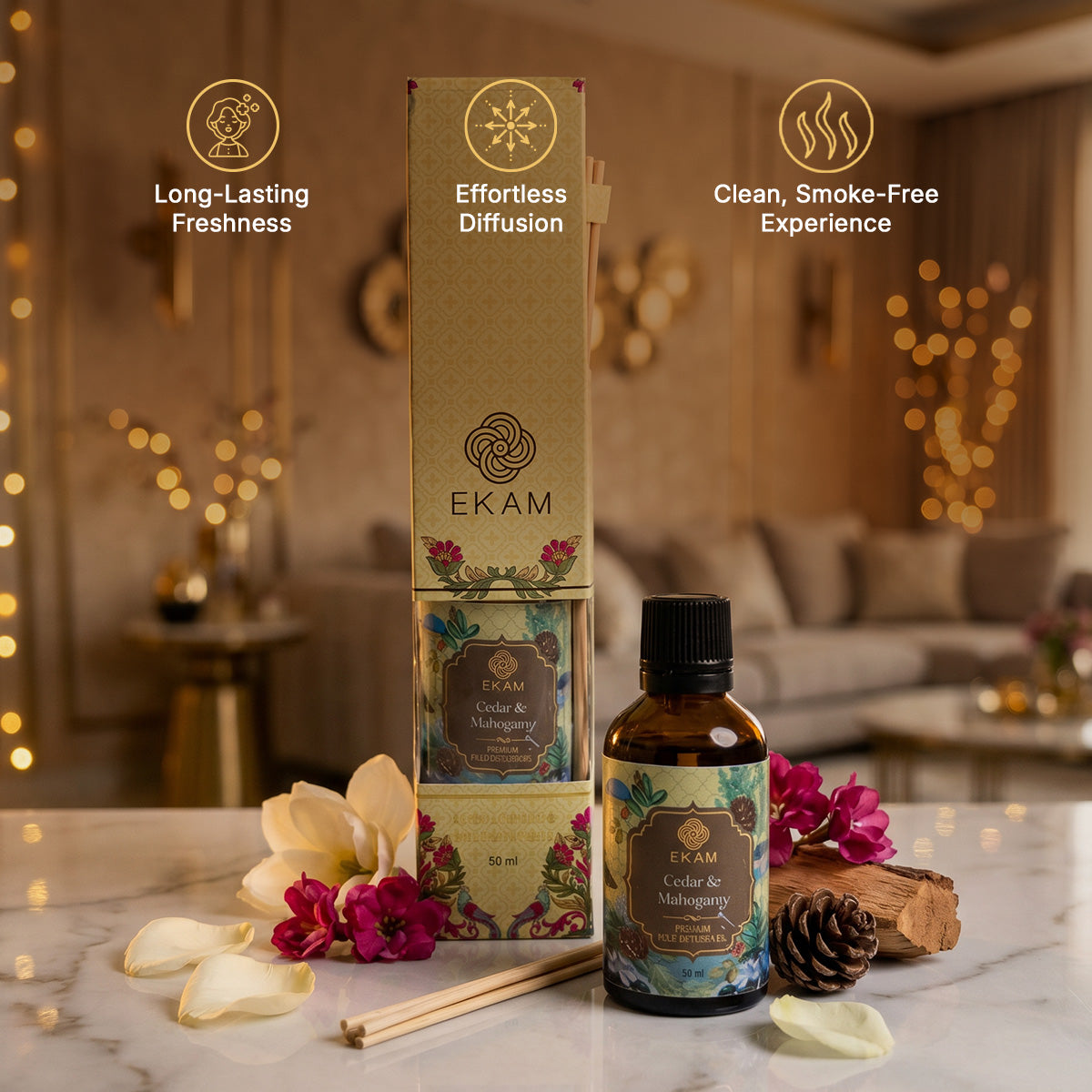 Cedar &amp; Mahogany Reed Diffuser 50 ml Refill Oil Gift Box
