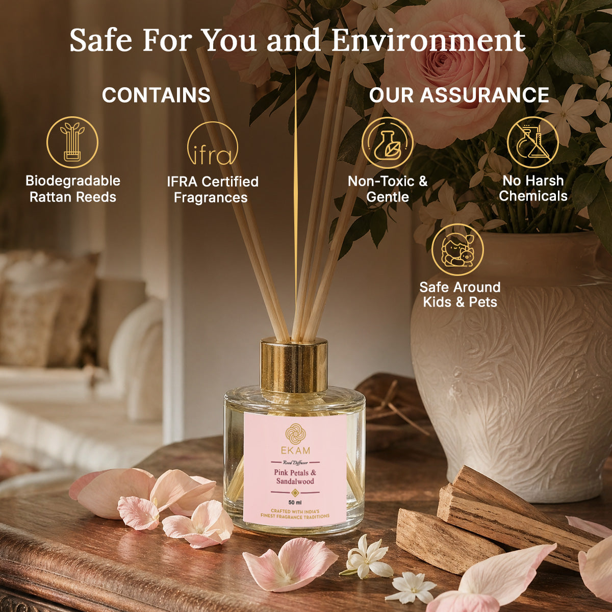 PINK PETALS &amp; SANDALWOOD REED DIFFUSER