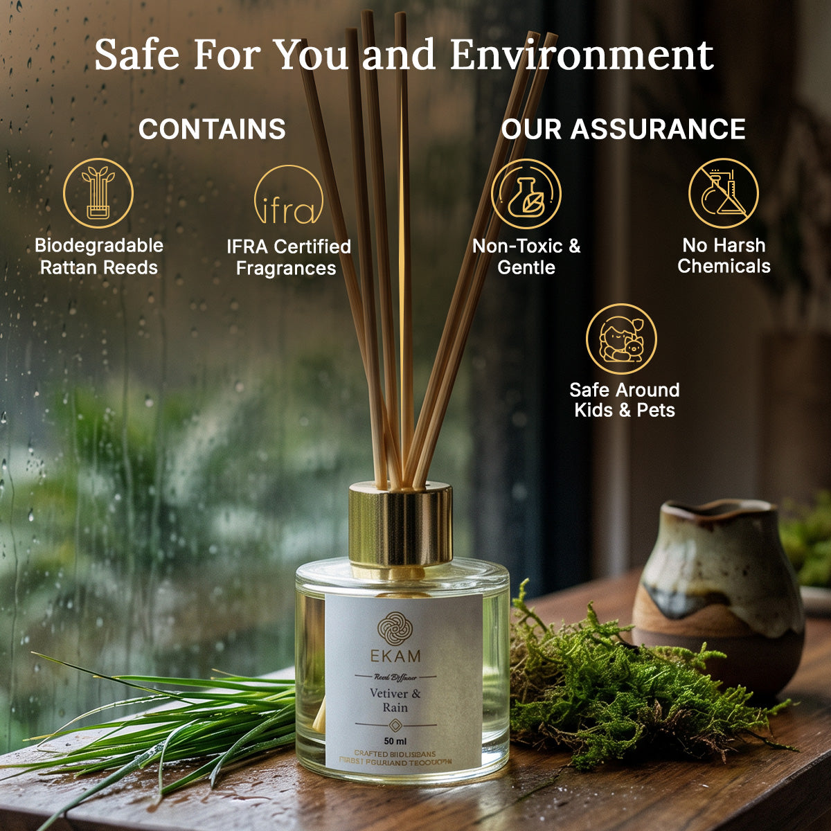 VETIVER &amp; RAIN REED DIFFUSER - 50ml