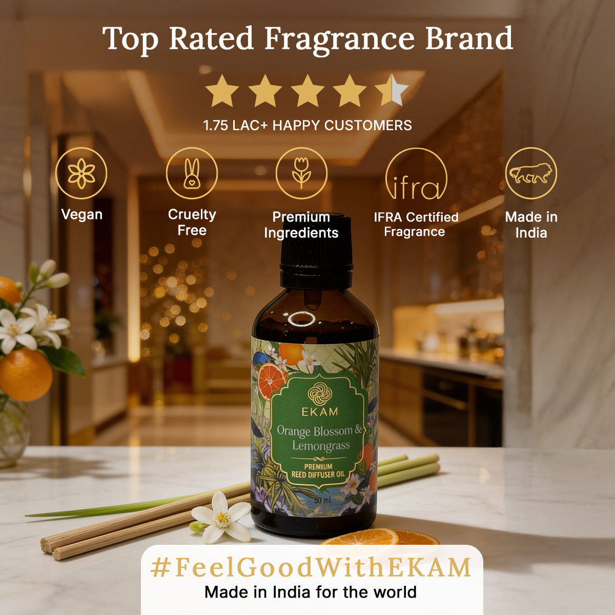 Orange Blossom &amp; Lemongrass 50ml Reed Diffuser Refill Oil Gift Box
