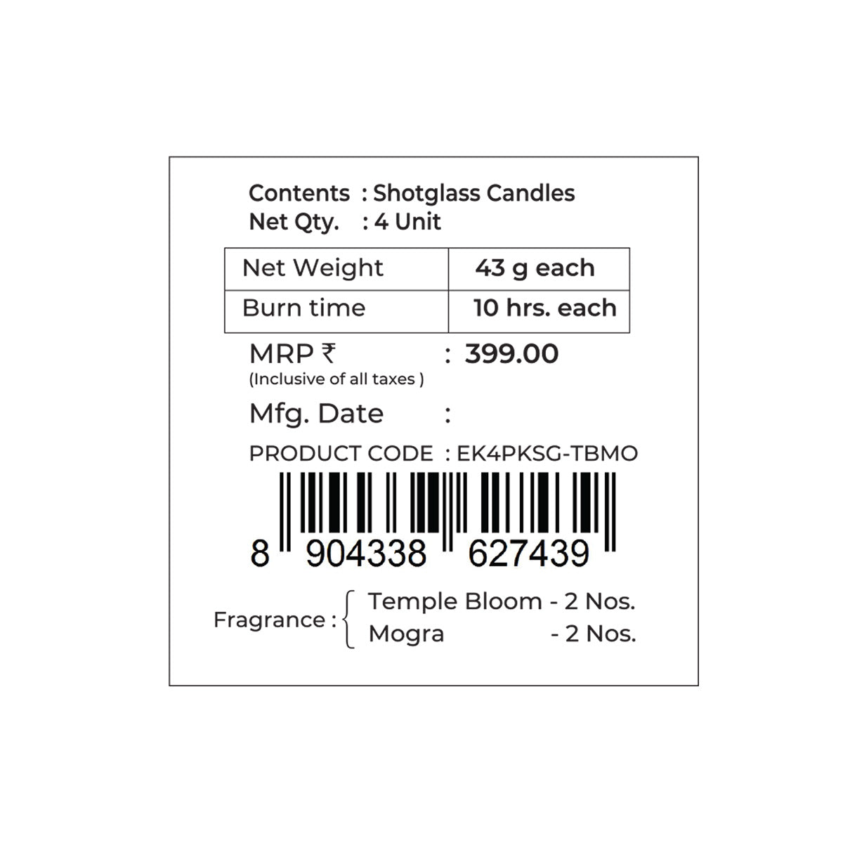 Pack of 4 Scented Votive Candles| Mogra, Temple Bloom| Festive Stone Palace Collection, 2025-26