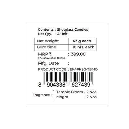 Pack of 4 Scented Votive Candles| Mogra, Temple Bloom| Festive Stone Palace Collection, 2025-26
