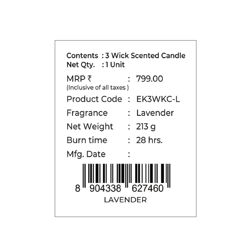 Lavender Scented 3 Wick Candle, 213 g| Festive Sheesh Mahal Collection, 2025-26