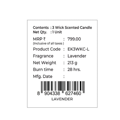 Lavender Scented 3 Wick Candle, 213 g| Festive Sheesh Mahal Collection, 2025-26