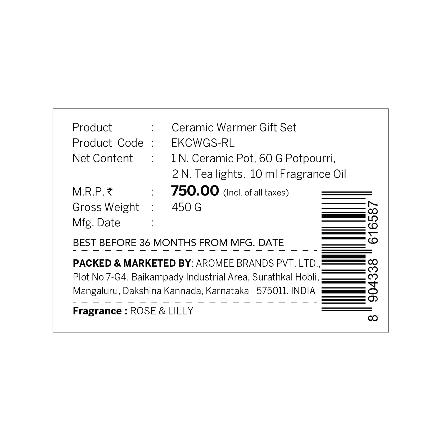 Rose &amp; Lily Ceramic Oil Warmer &amp; Potpourri Gift Set