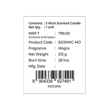 Mogra Scented 3 Wick Candle, 213 g| Festive Stone Palace Collection, 2025-26