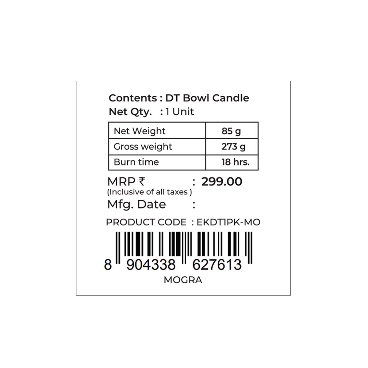 Mogra Scented Bowl Candle, 85 g| Festive Stone Palace Collection, 2025-26