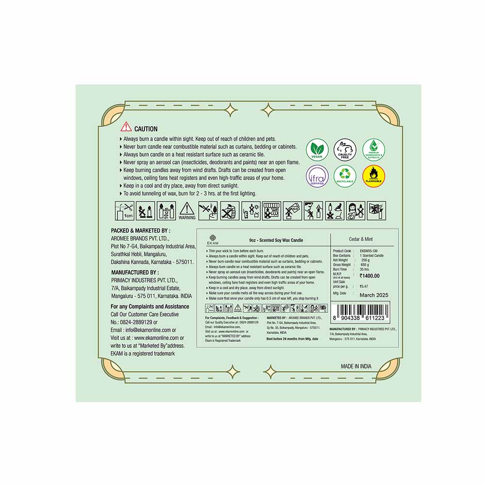 Cedar &amp; Mint 3 Wick Scented Candle
