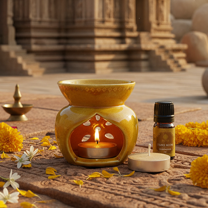 Temple Bloom Scented 5 ml Aroma Oil Warmer Set | Festive Stone Palace Collection, 2025-26