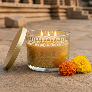 Temple Bloom Scented 3 Wick Candle, 213 g| Festive Stone Palace Collection, 2025-26