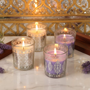Pack of 4 Scented Votive Candles| Lavender, Mahogany| Festive Sheesh Mahal Collection, 2025-26