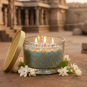 Mogra Scented 3 Wick Candle, 213 g| Festive Stone Palace Collection, 2025-26