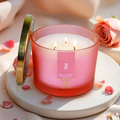Rose 3 Wick Scented Candle