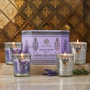 Pack of 4 Scented Votive Candles| Lavender, Mahogany| Festive Sheesh Mahal Collection, 2025-26