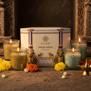 Pack of 4 Scented Votive Candles| Mogra, Temple Bloom| Festive Stone Palace Collection, 2025-26