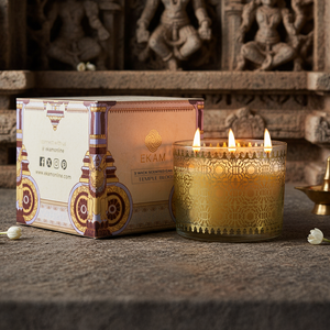 Temple Bloom Scented 3 Wick Candle, 213 g| Festive Stone Palace Collection, 2025-26