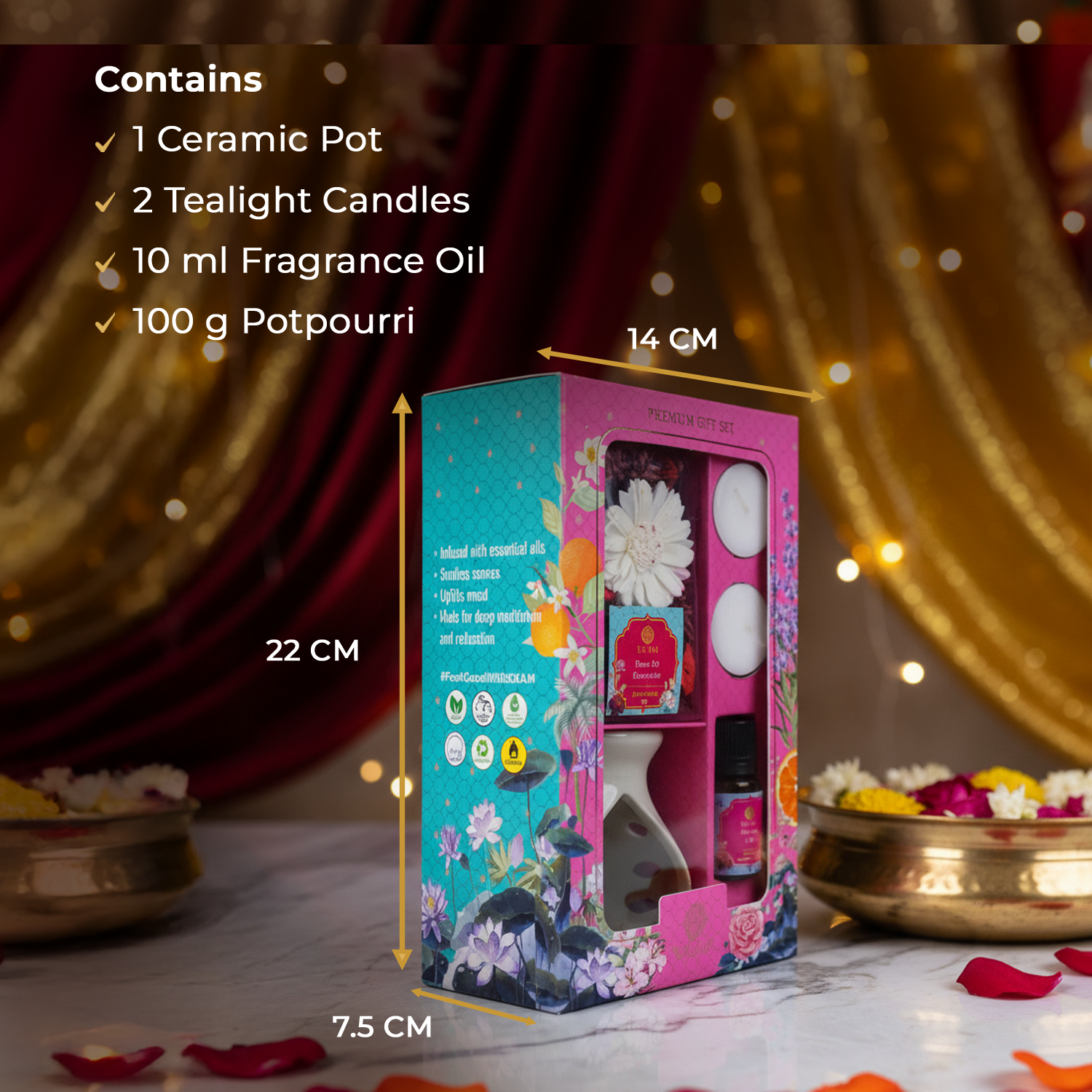 Rose &amp; Lily Ceramic Oil Warmer &amp; Potpourri Gift Set