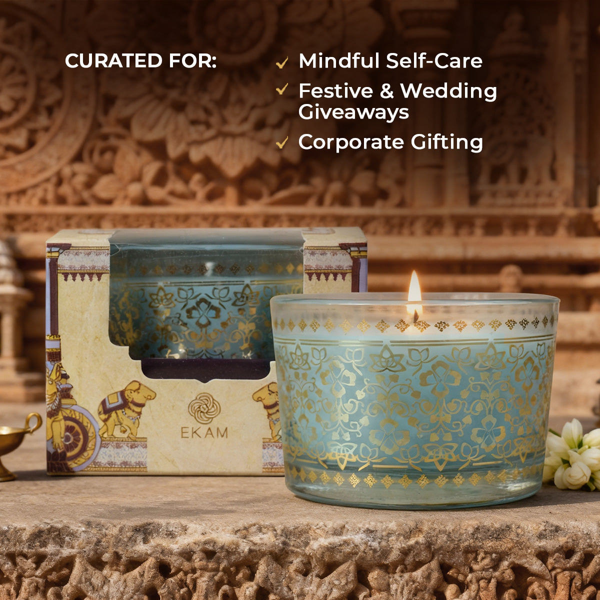 Mogra Scented Bowl Candle, 85 g| Festive Stone Palace Collection, 2025-26