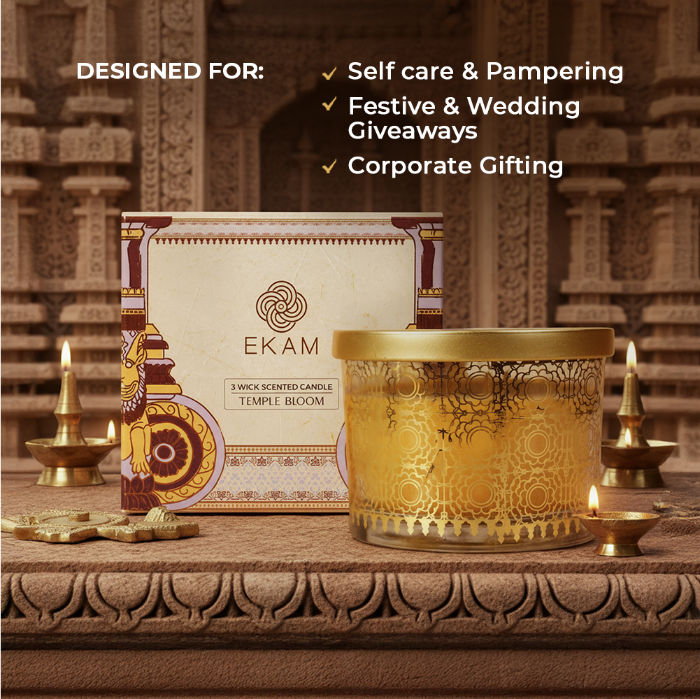 Temple Bloom Scented 3 Wick Candle, 213 g| Festive Stone Palace Collection, 2025-26