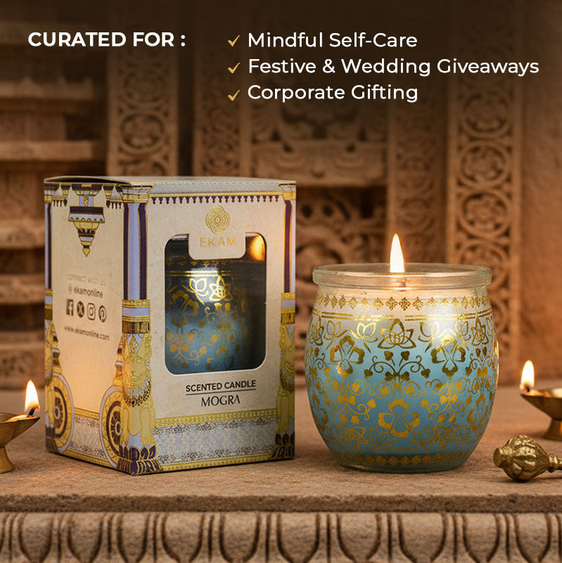 Mogra Scented Jar Candle, 28.5 g | Festive Stone Palace Collection, 2025-26