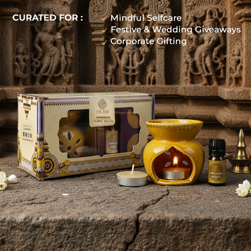 Temple Bloom Scented 5 ml Aroma Oil Warmer Set | Festive Stone Palace Collection, 2025-26