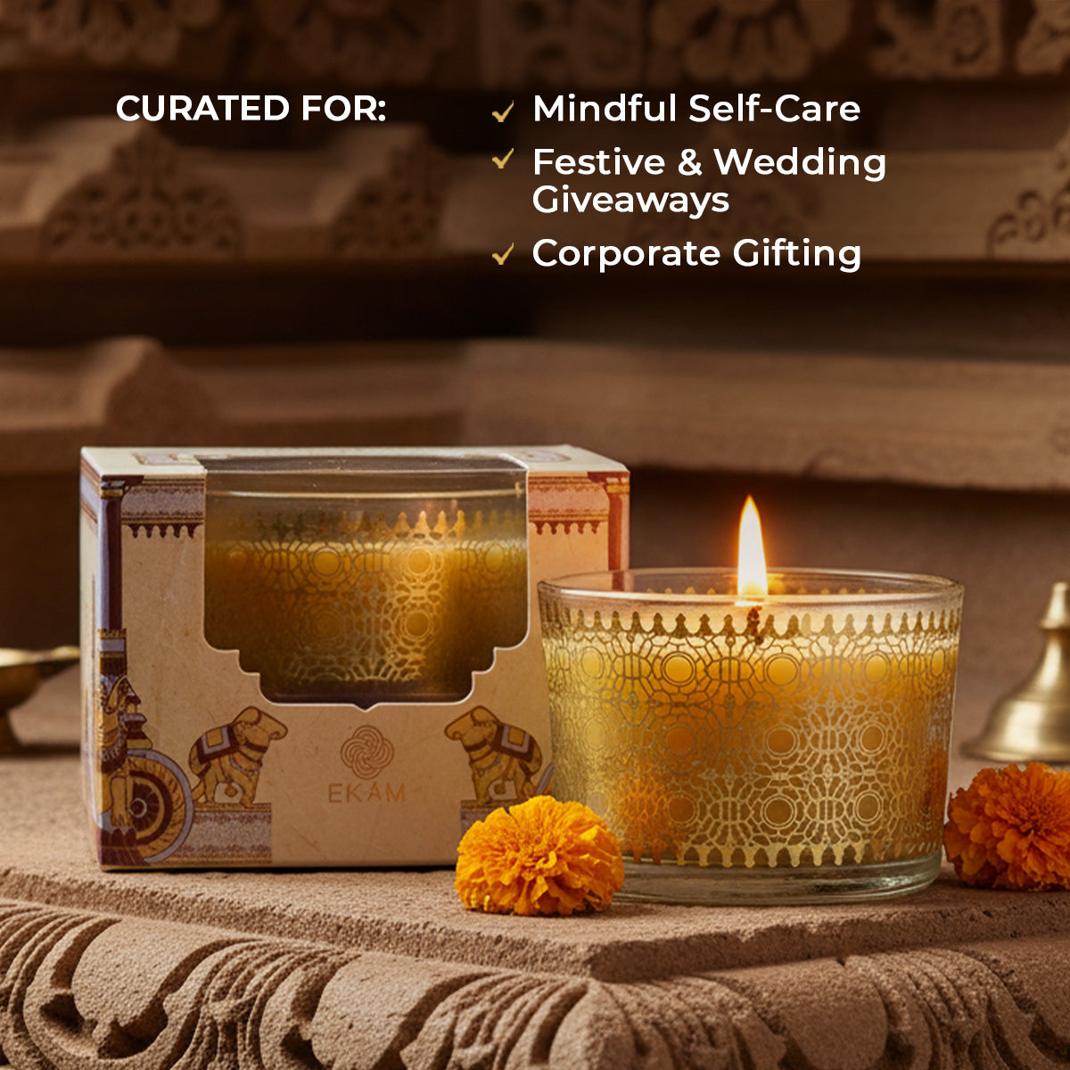 Temple Bloom Scented Bowl Candle, 85 g| Festive Stone Palace Collection, 2025-2